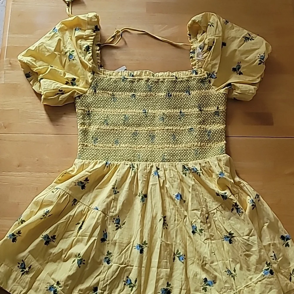 By Anthropologie Puff-Sleeve Square-Neck Smocked Mini Dress - Picture 3 of 8